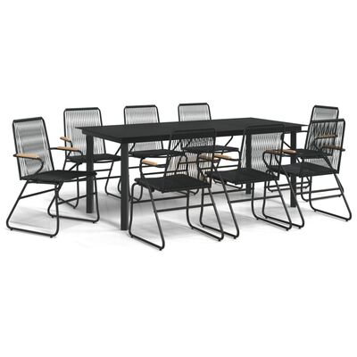 vidaXL 9 Piece Garden Dining Set Black PVC Rattan