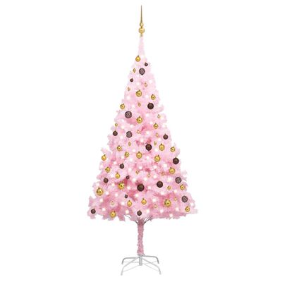 vidaXL Artificial Pre-lit Christmas Tree with Ball Set Pink 240 cm PVC