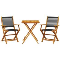 vidaXL 3 Piece Bistro Set Black Polypropylene and Solid Wood