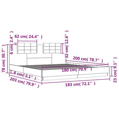 vidaXL Bed Frame without Mattress Brown Oak 180x200 cm Super King