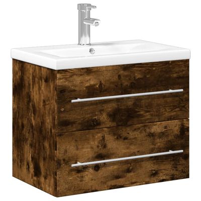 vidaXL Bathroom Sink Cabinet with Built-in Basin Smoked Oak