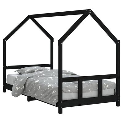 vidaXL Kids Bed Frame Black 90x200 cm Solid Wood Pine