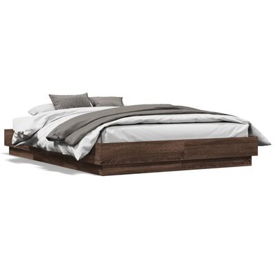 vidaXL Bed Frame with LED without Mattress Brown Oak 140x190 cm