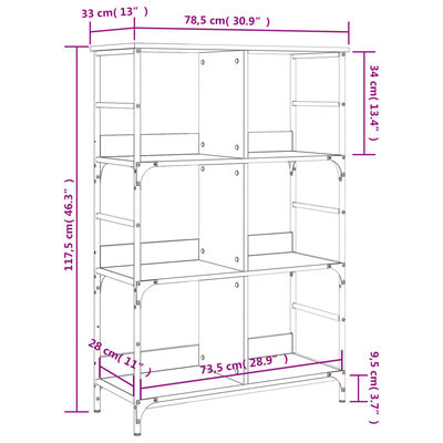 vidaXL Bookshelf Grey Sonoma 78.5x33x117.5 cm Engineered Wood