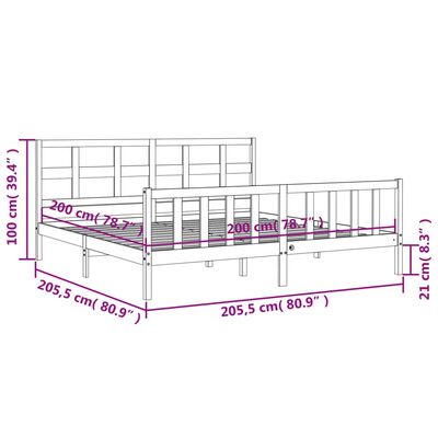 vidaXL Bed Frame without Mattress Grey 200x200 cm Solid Wood Pine