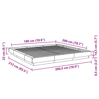 vidaXL Bed Frame without Mattress Black 180x200 cm Super King