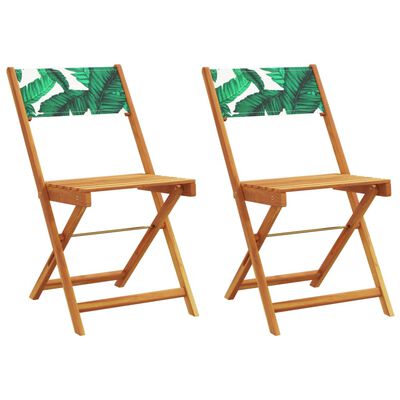 vidaXL Bistro Chairs 2 pcs Leaf Pattern Solid Wood Acacia and Fabric