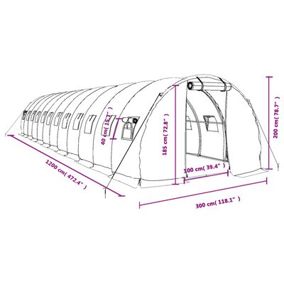 vidaXL Greenhouse with Steel Frame White 36 m² 12x3x2 m