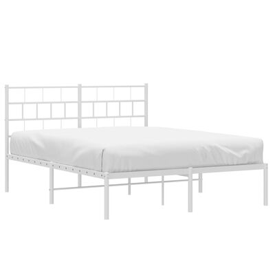 vidaXL Metal Bed Frame without Mattress with Headboard White 140x190 cm