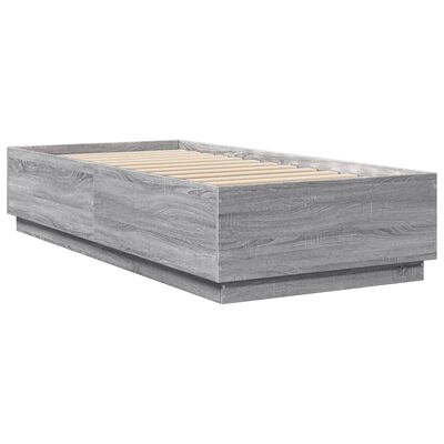 vidaXL Bed Frame with LED Lights Grey Sonoma 100x200 cm Engineered Wood