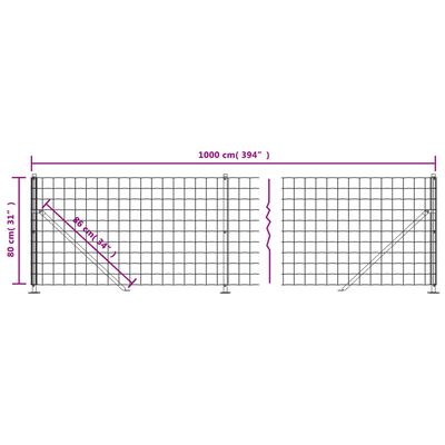 vidaXL Wire Mesh Fence with Flange Anthracite 0.8x10 m