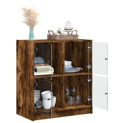 vidaXL Side Cabinet with Glass Doors Smoked Oak 68x37x75.5 cm