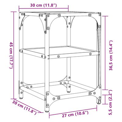 vidaXL Coffee Table with Transparent Glass Top 30x30x45 cm Steel