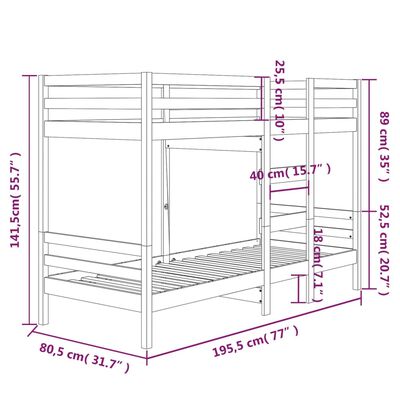 vidaXL Bunk Bed without Mattress 75x190 cm Small Single Solid Wood Pine