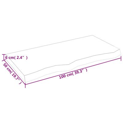 vidaXL Table Top 100x50x(2-6) cm Untreated Solid Wood Oak