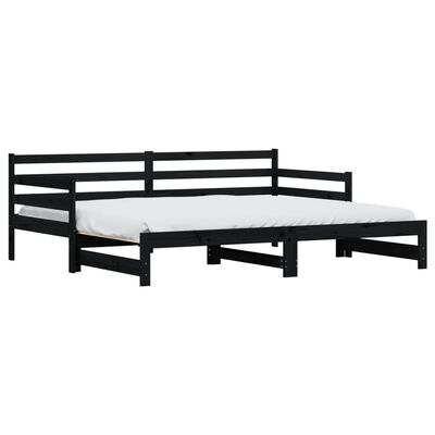 vidaXL Daybed with Trundle without Mattress Black 90x200 cm Solid Wood