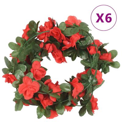 vidaXL Christmas Flower Garlands 6 pcs Spring Red 250 cm