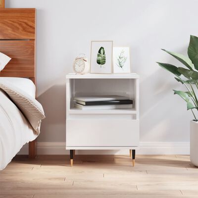 vidaXL Bedside Cabinet High Gloss White 40x35x50 cm Engineered Wood