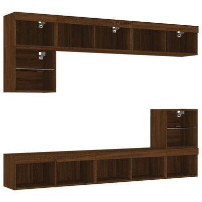 vidaXL 8 Piece TV Wall Units with LED Brown Oak Engineered Wood