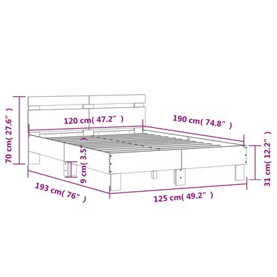 vidaXL Bed Frame with LED without Mattress Sonoma Oak 120x190 cm Small Double