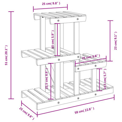 vidaXL Flower Stand 58x25x51 cm Solid Wood Fir