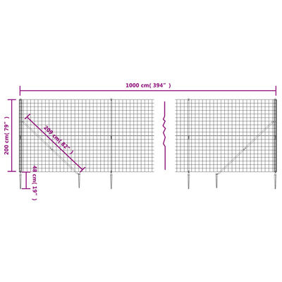 vidaXL Wire Mesh Fence with Spike Anchors Green 2x10 m