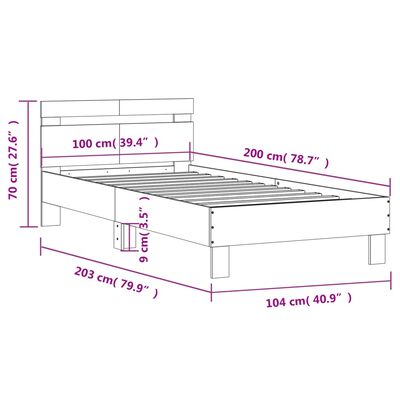 vidaXL Bed Frame without Mattress with Headboard Concrete Grey 100x200 cm