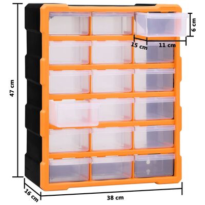 vidaXL Multi-drawer Organiser with 18 Middle Drawers 38x16x47 cm