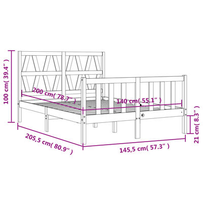 vidaXL Bed Frame without Mattress Black 140x200 cm Solid Wood Pine