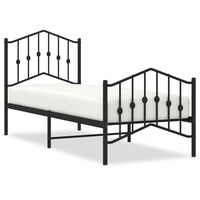 vidaXL Metal Bed Frame without Mattress with Footboard Black 75x190 cm Small Single