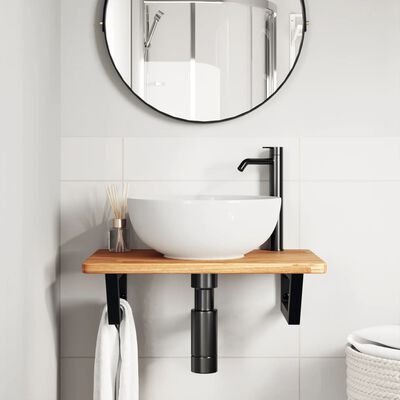 vidaXL Basin Shelf Wall Mounted Steel and Solid Wood Oak