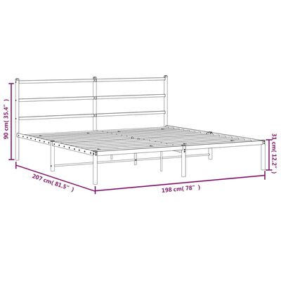 vidaXL Metal Bed Frame without Mattress with Headboard White 193x203 cm