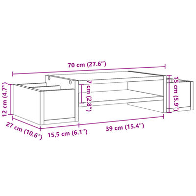 vidaXL Monitor Stand with Storage Old Wood 70x27x15 cm Engineered Wood