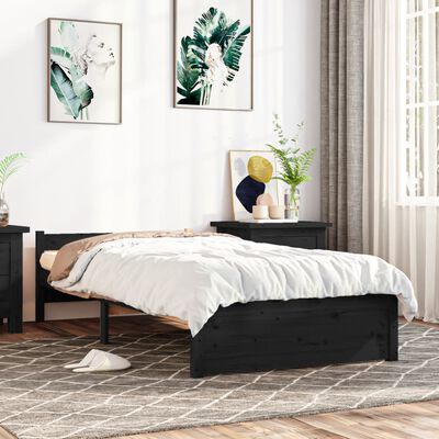 vidaXL Bed Frame without Mattress Black Solid Wood 75x190 cm Small Single