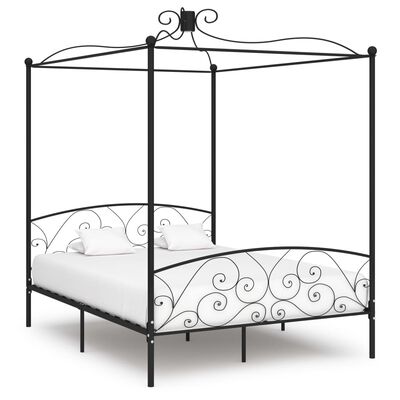 vidaXL Canopy Bed Frame without Mattress Black Metal 180x200 cm Super King