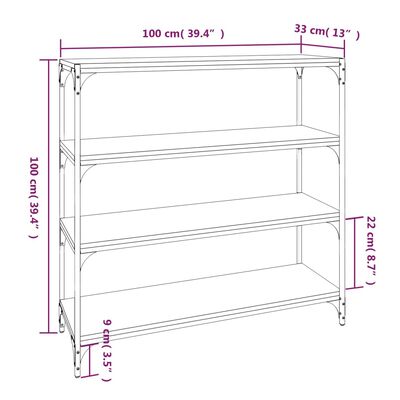 vidaXL Book Cabinet Grey Sonoma 100x33x100 cm Engineered Wood and Steel