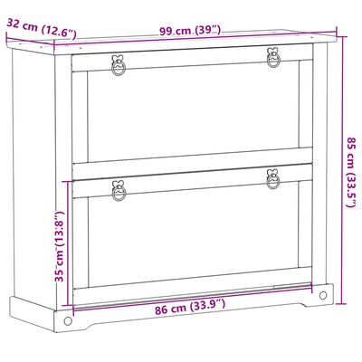 vidaXL Shoe Cabinet Corona 99x32x85 cm Solid Wood Pine