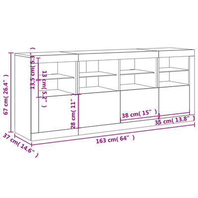 vidaXL Sideboard with LED Lights White 163x37x67 cm