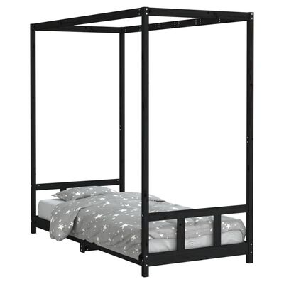 vidaXL Kids Bed Frame Black 90x200 cm Solid Wood Pine