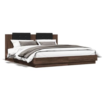 vidaXL Bed Frame with LED without Mattress Brown Oak 180x200 cm Super King