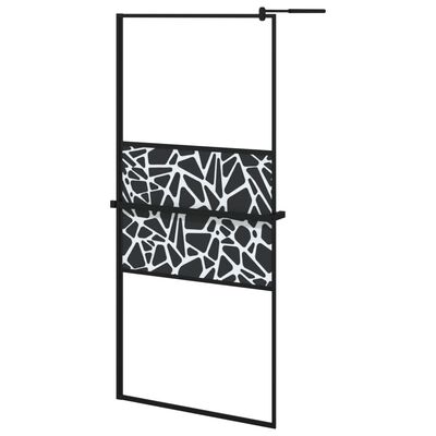 vidaXL Walk-in Shower Wall with Shelf Black 90x195 cm ESG Glass&Aluminium