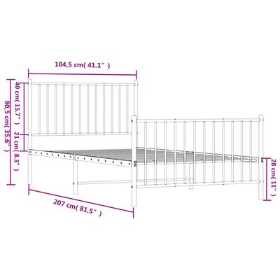 vidaXL Metal Bed Frame without Mattress with Footboard White 100x200 cm