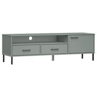 vidaXL TV Cabinet with Metal Legs Grey Solid Wood Pine OSLO