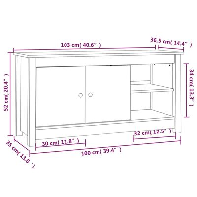 vidaXL TV Cabinet White 103x36.5x52 cm Solid Wood Pine