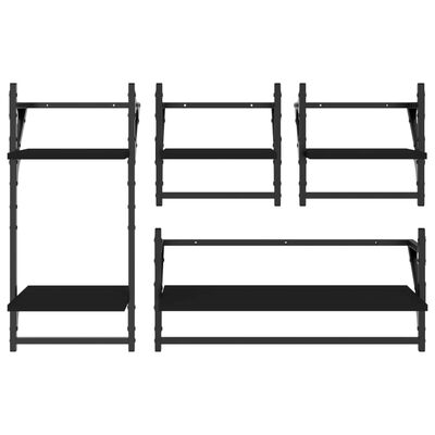 vidaXL 4 Piece Wall Shelf Set with Bars Black Engineered Wood