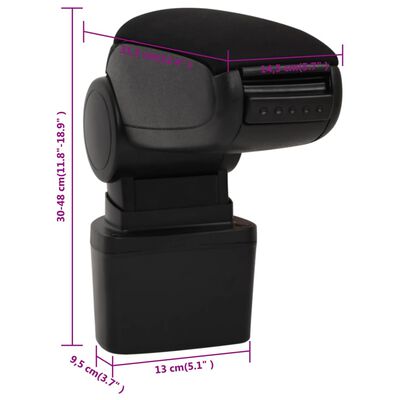 vidaXL Car Armrest Black 14.5x31.5x(30-48) cm ABS