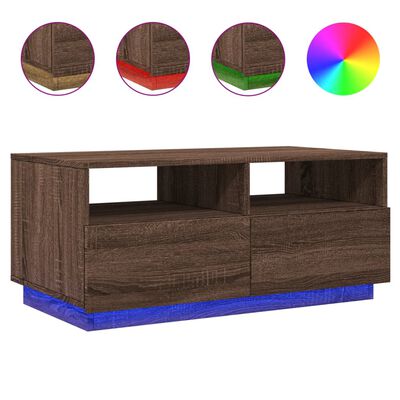 vidaXL Coffee Table with LED Lights Brown Oak 90x49x40 cm