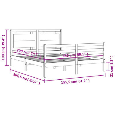 vidaXL Bed Frame without Mattress King Size Solid Wood