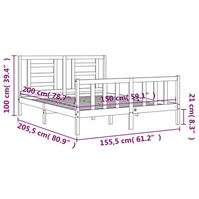 vidaXL Bed Frame without Mattress Grey King Size Solid Wood Pine