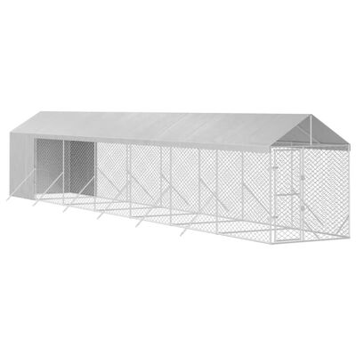 vidaXL Outdoor Dog Kennel with Roof Silver 2x14x2.5 m Galvanised Steel